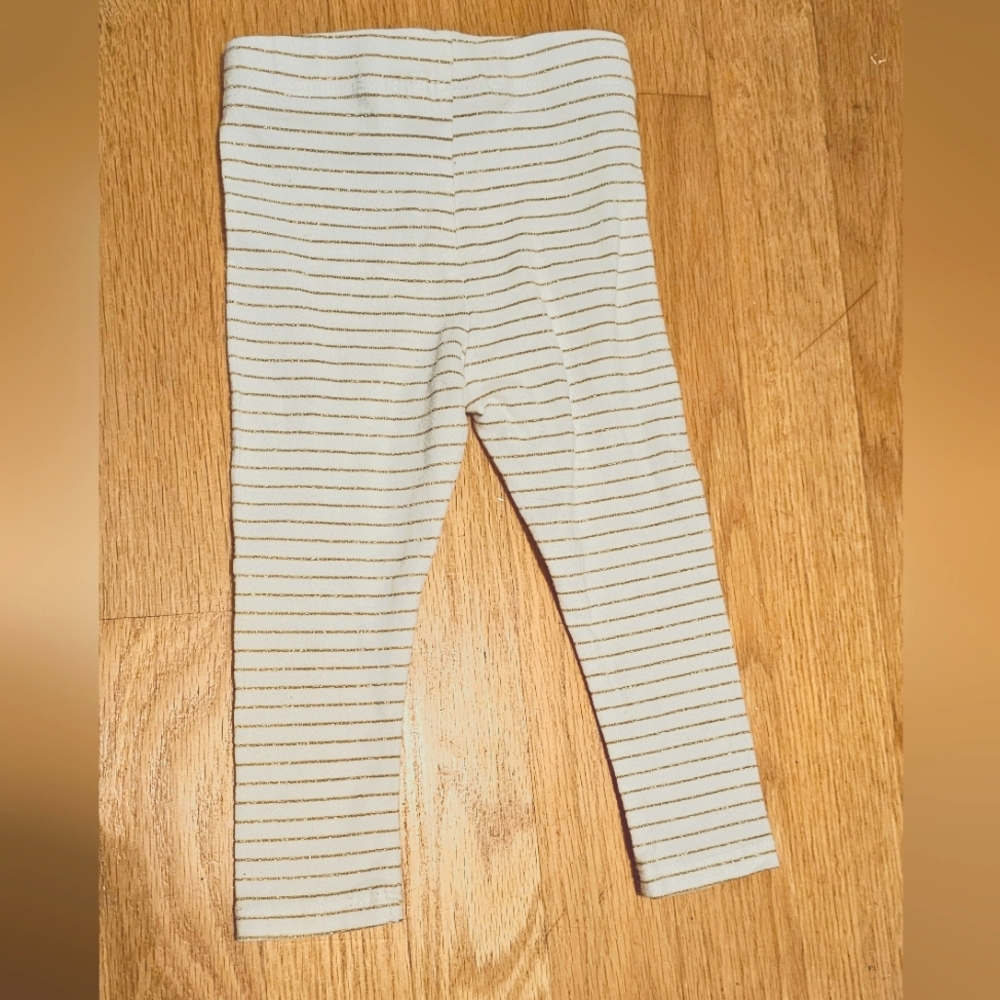 (3 for$20) Sparkly striped leggings, cream and gold, 6-9M, sparkle stripes